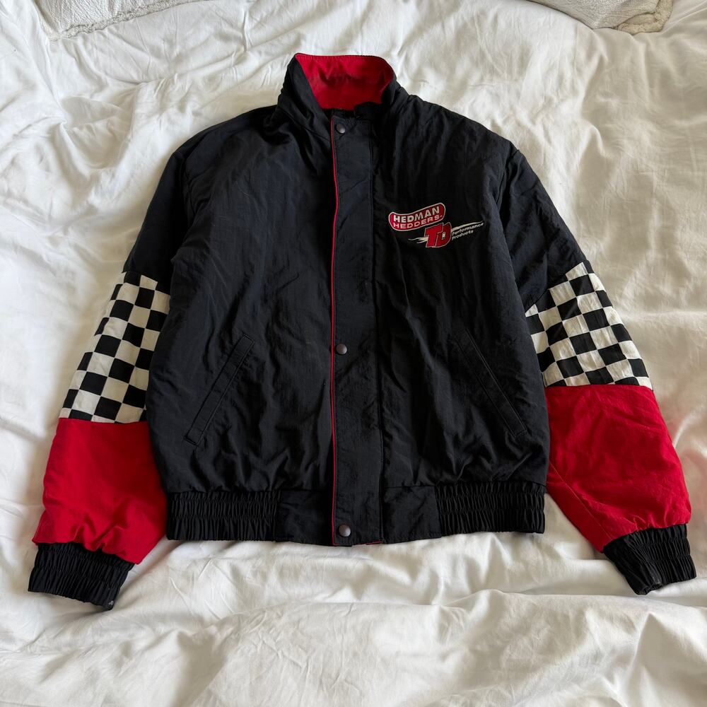 Vintage Hedman Hedders Racing Jacket Black Red Checkered Size M